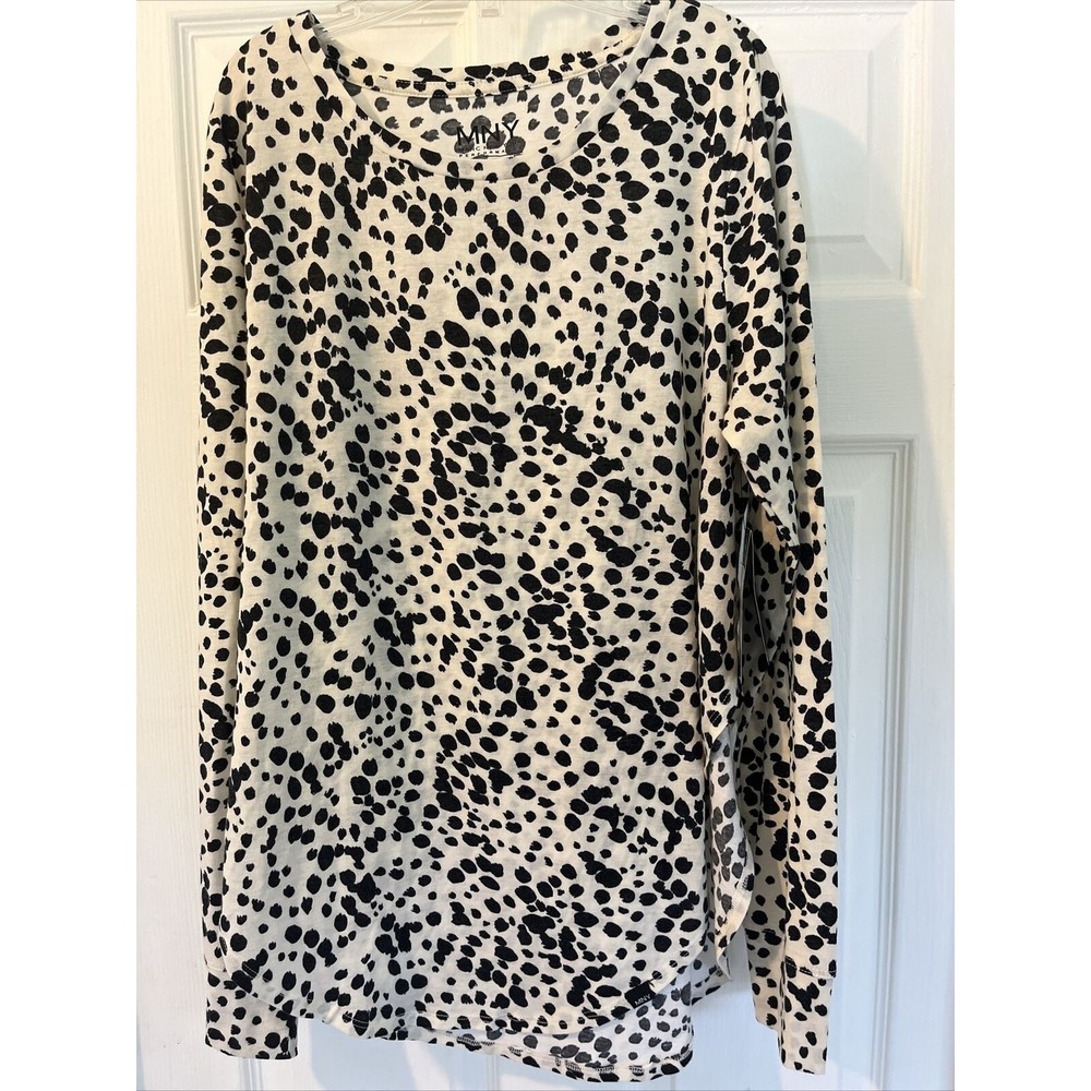 Marc New York Performance Black Animal Print Long Sleeve Top L NWT MN1T5711